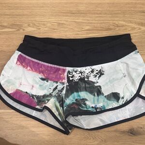 lululemon athletica Abstract Watercolor Print Shorts with Black Waistband